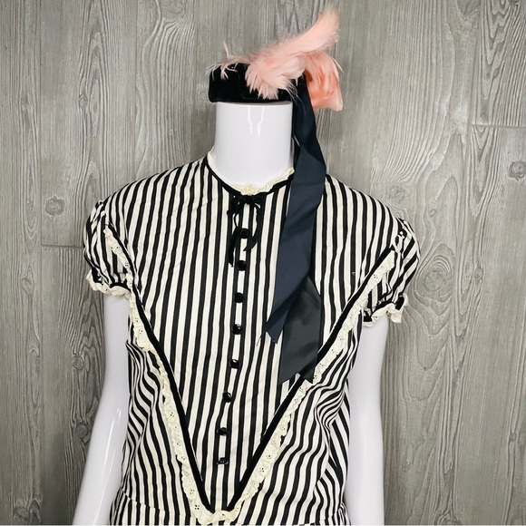 Vintage Victorian black and white stripe dress retro Halloween costume cosplay m - Picture 2 of 8